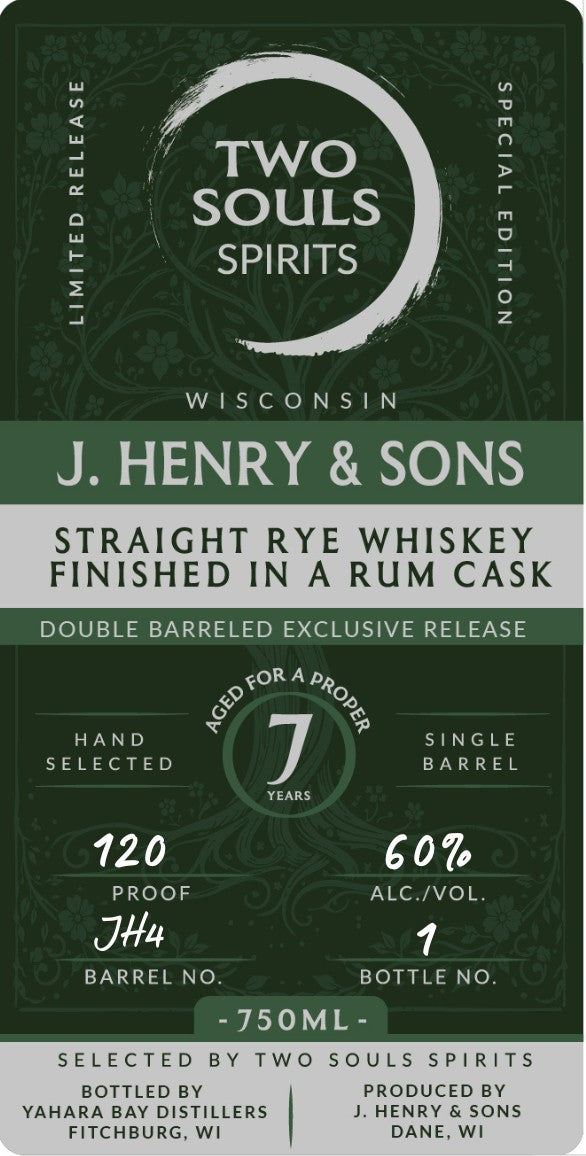 Buy Two Souls J. Henry & Sons Straight Rye Whiskey Rum Cask Finish ...